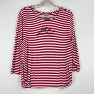 chicos 3 us xl white pink "follow your heart" rayon 3/4 sleeve tee top